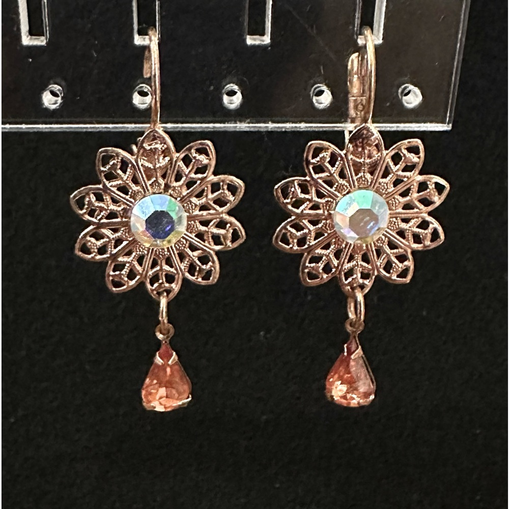 Golden Bronze Color Filigree Flower Earrings